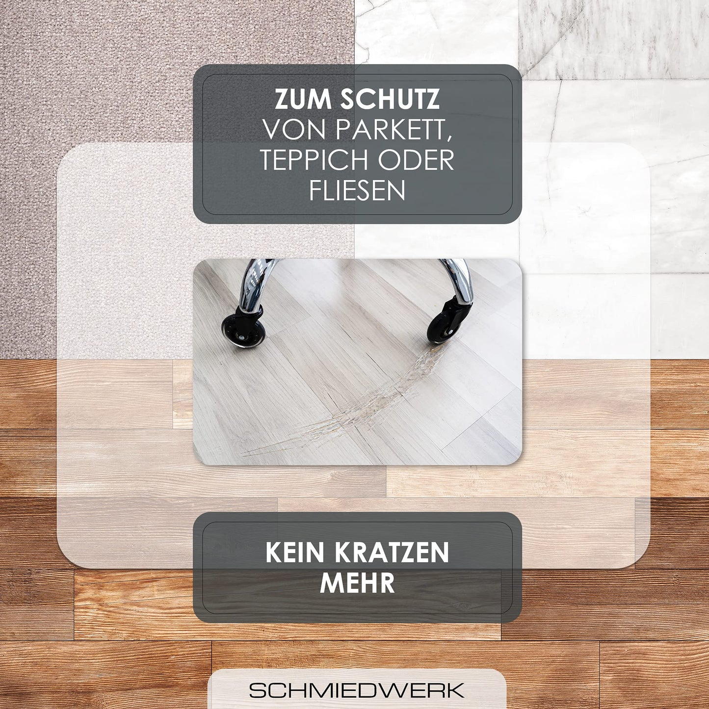 SCHMIEDWERK Bürostuhl Unterlage versch. Größen - Bodenschutzmatte für Schreibtischstuhl Antirutsch in milchweiß | Made in Germany (90x120cm)