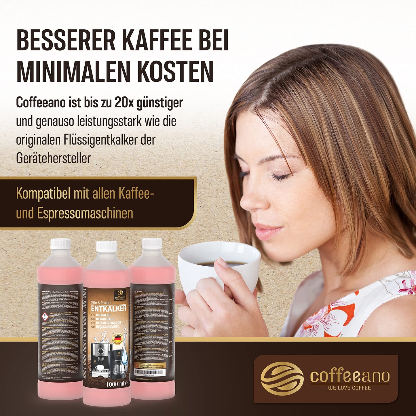 Coffeeano 1000ml Entkalker für Kaffeevollautomaten und Kaffeemaschinen, 8 Anwendungen, für Delonghi, Siemens, EQ Series, Jura, Krups, Bosch, Miele, Melitta, WMF uvm.