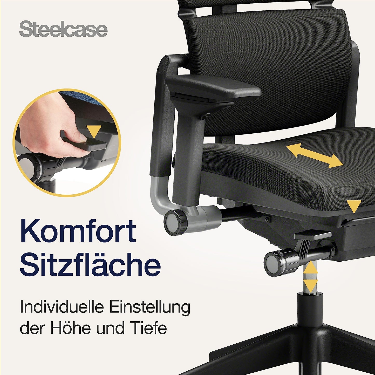 Steelcase Please Ergonomischer Bürodrehstuhl mit höhenverstellbarer Lumbalstütze Onyx Schwarz