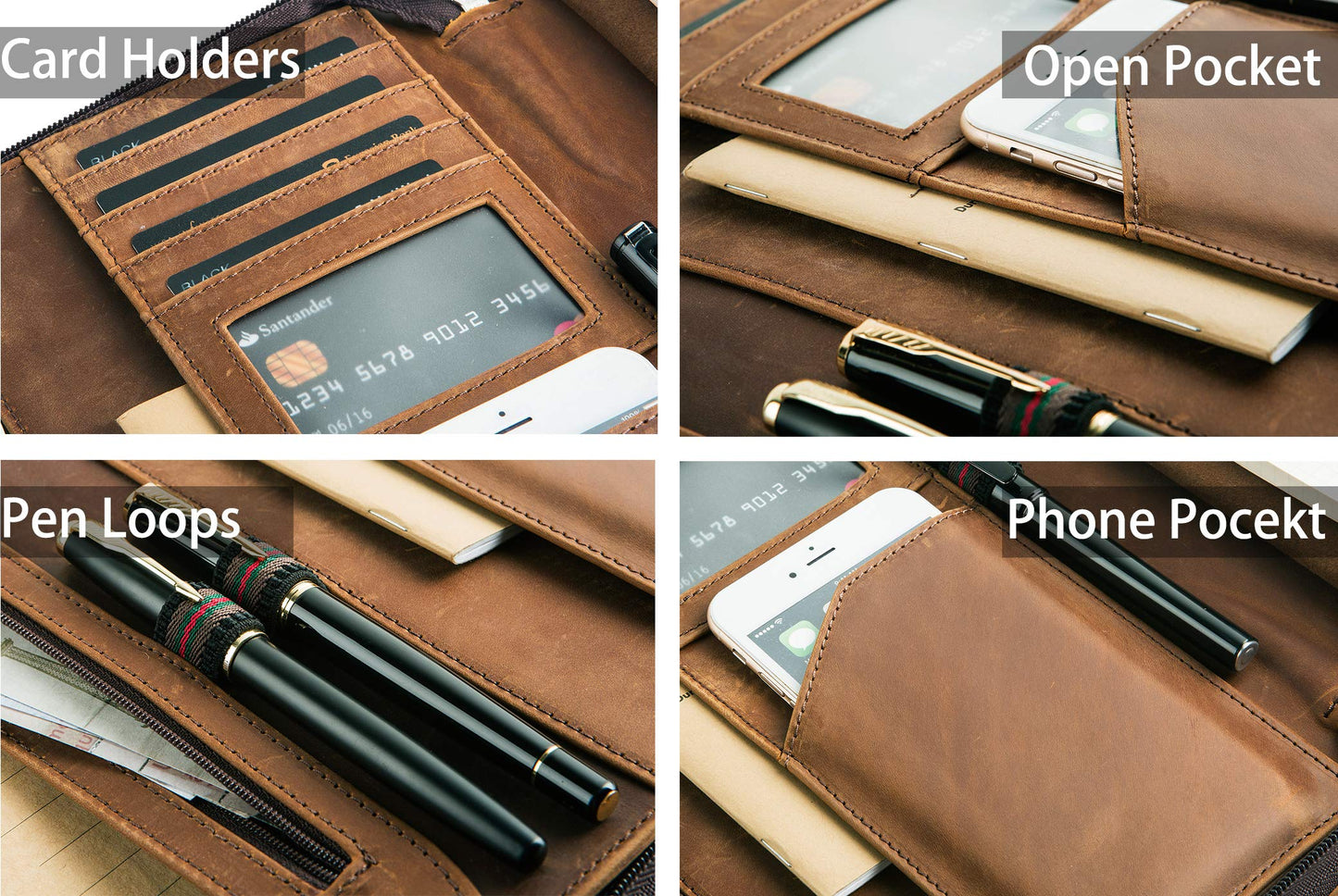 Konferenzmappe A4, Schreibmappe Leder, Ledermappe Dokumentenmappe mit a4 Klemmbrett/Reißverschluss, Businessmapp Tablet Mappe Organizer für iPad 9.7/iPad Pro 9.7/iPad Air 2/iPad Air