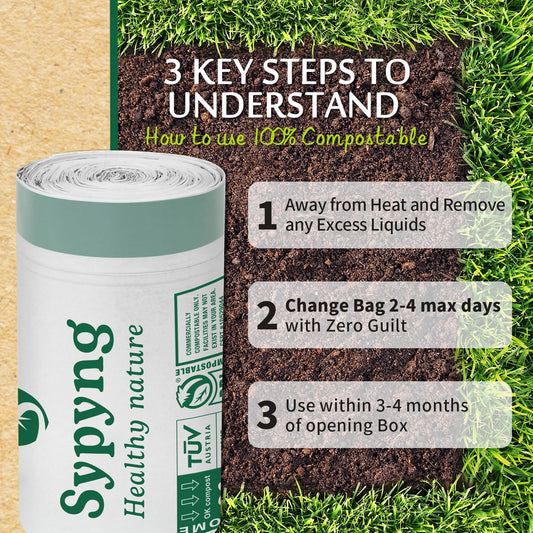 Müllbeutel kompostierbare, 100% Bioabfallbeutel mit Zitrone Duft mit Kordelzug, umweltfreundlich,50 Stück/Rolle, 50-65l (636 x 736 cm), extra dick:1,1 mm, Kompost Home zertifiziert EN13432