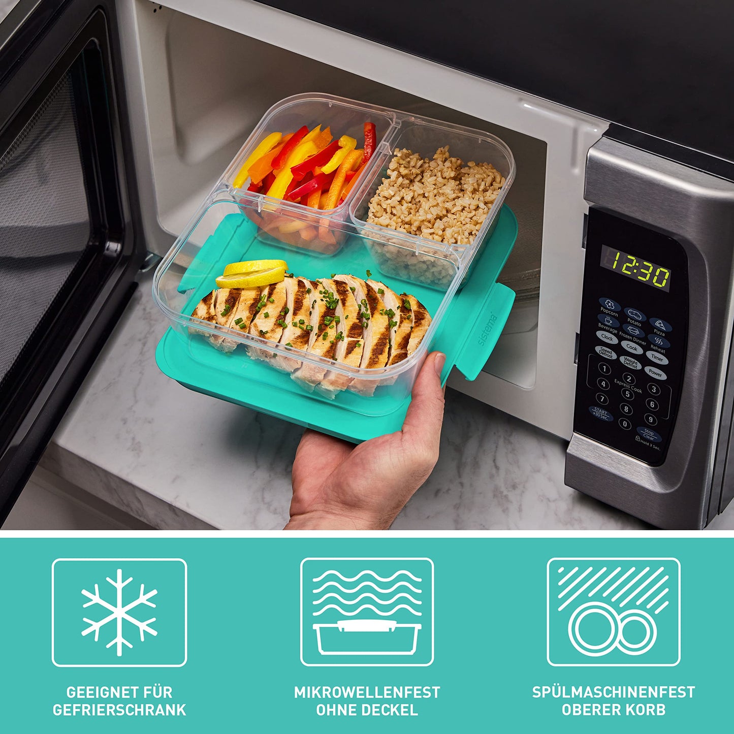 Sistema NEST IT Frischhaltedosen für Meal Prep | 1,9 L | luftdichte Vorratsdosen mit Fächern und Deckeln | Brotdosen für Pause | BPA-frei | grün | 5 Stück