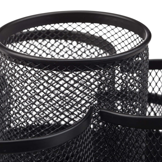 Relaxdays Stiftehalter, Metallgeflecht, 7 Fächer, drehbar, rund, kompakt, für Büro, Stiftebox f. Pinsel, Schere, schwarz