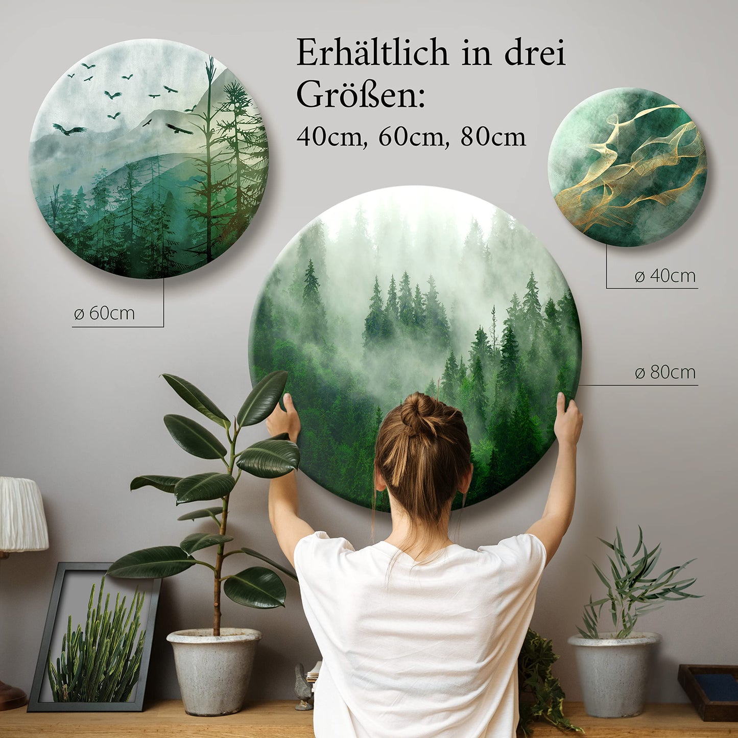 murando - runde Bilder Landschaft Toskana 80x80 cm Leinwandbild 1 tlg Kunstdruck modern Wandbilder XXL Wanddekoration Design Wand Bild Berge Bäume Natur Panorama c-B-10043-bc-a