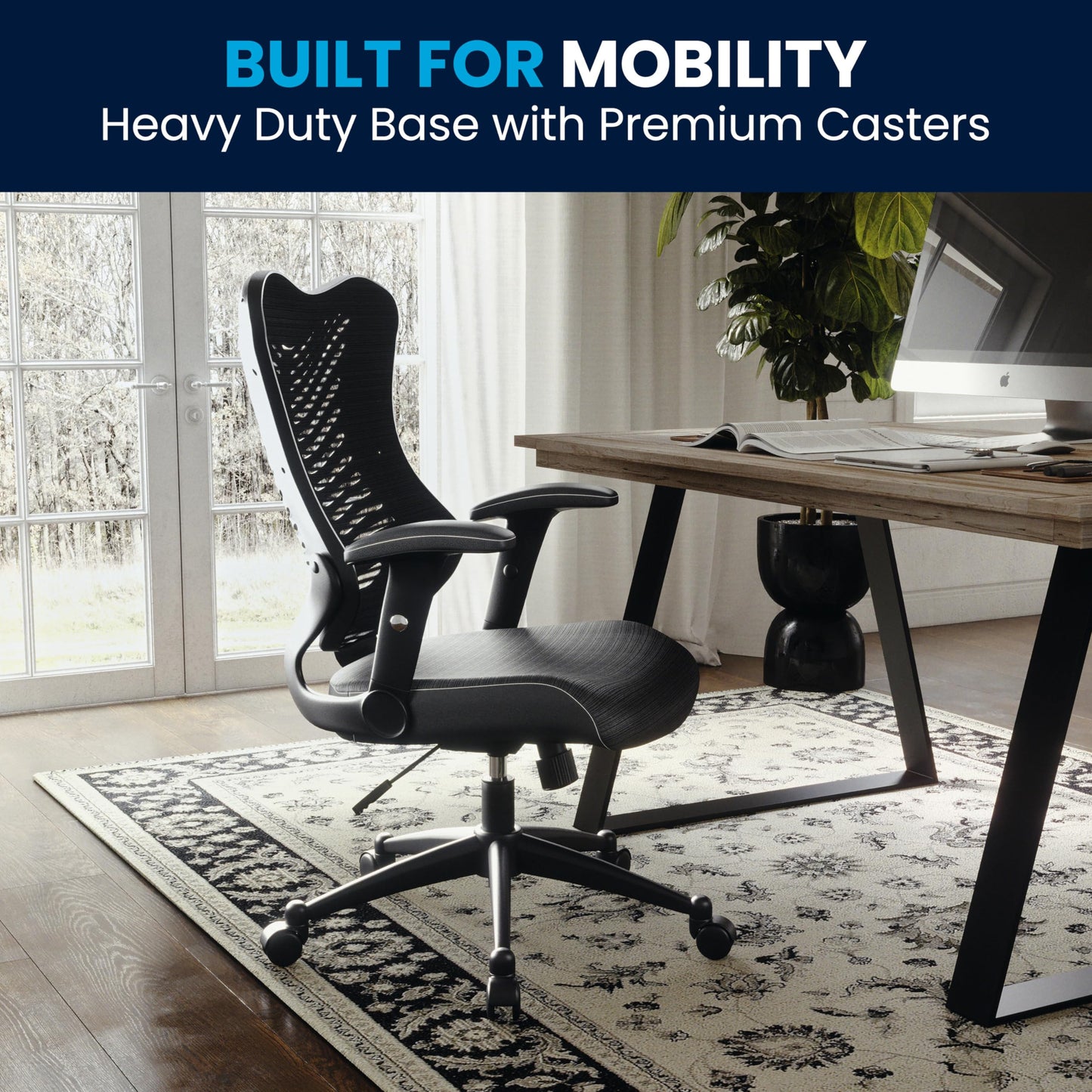 Flash Furniture Bürostuhl, ergonomisch, mit Netz-Rückenunterstützung, hoher Rückenlehne, höhenverstellbarem Sitz und feststellbarem Kipphebel, schwarz, 64 x 65 x 109 cm