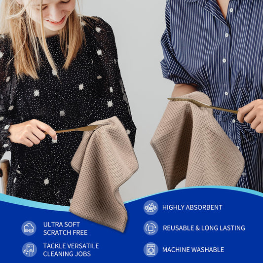 MR.SIGA Waffeltücher Mikrofasertuch, wiederverwendbar Putztücher saugfähige Reinigungstücher Mikrofaser Lappen Putztücher Fenster Tücher Mikrofasertücher Geschirrtücher, 6 Stücke, Braun