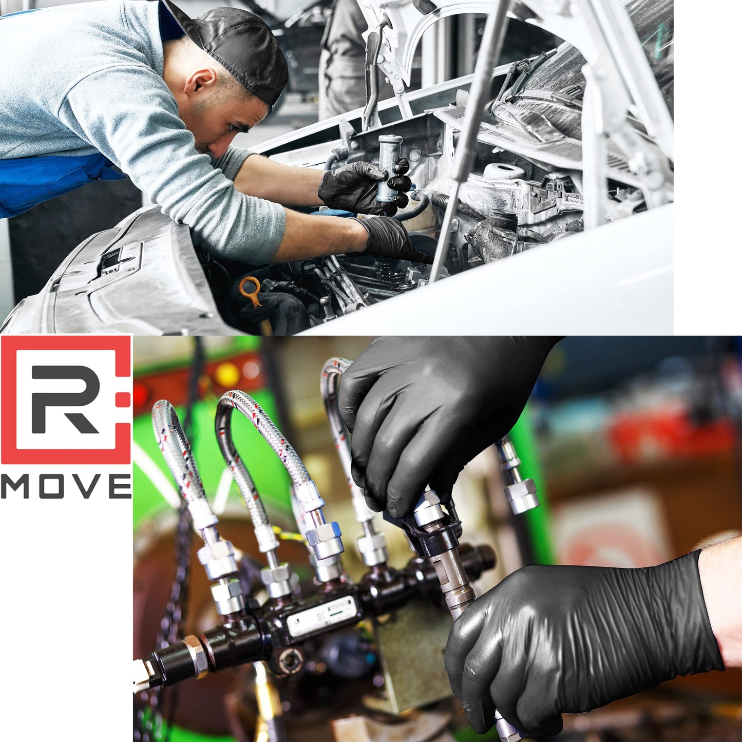 R MOVE 100 Einweghandschuhe Schwarz L, Nitrilhandschuhe EXTRA BESTÄNDIG Einmalhandschuhe +60% Dicke 6gr puderfrei und latexfrei gummihandschuhe für Mechaniker Tätowierer Kosmetiker handschuhe einweg