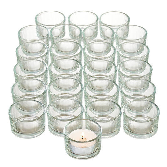 MATANA – 24 Elegante Teelichthalter - Teelichter Glas für Zuhause, 5cm Teelichthalter, Klar Teelichtgläser - Kerzenglas für Hochzeit, Dekorativ Kerzenglas, Teelicht Gläser für Standard-Teelichter
