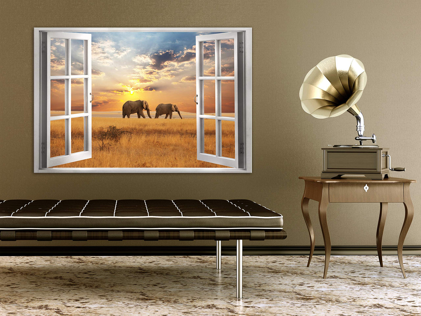 murando Wandbild Mega XXXL FensterblickEinteiliger XXL-Format Kunstdruck zur Selbstmontage Leinwandbilder moderne Bilder DIY Wanddekoration Wohnung Deko Afrika Elefant