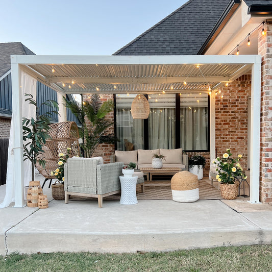 PURPLE LEAF Pavillon 3 x 4.25 m mit Lamellendach Terrassenüberdachung Pergola Wasserdicht Stabil Winterfest Freistehend Verstellbaren Aluminium-Lamellen, Weiß