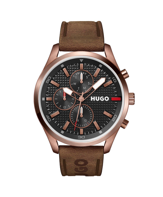HUGO Multi Zifferblatt Quarz Uhr für Herren mit Braunes Lederarmband - 1530162