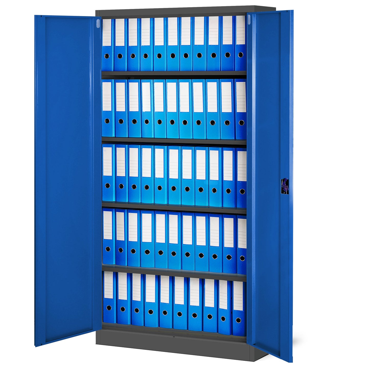 Jan Nowak Metallschrank Jan 185 x 90 x 40 cm - Metall Aktenschrank Abschließbar mit 2 Türen, Mehrzweckschrank mit 5 Ebenen, Büroschrank aus Stahlschrank mit Pulverbeschichtung - Anthrazit-Blau