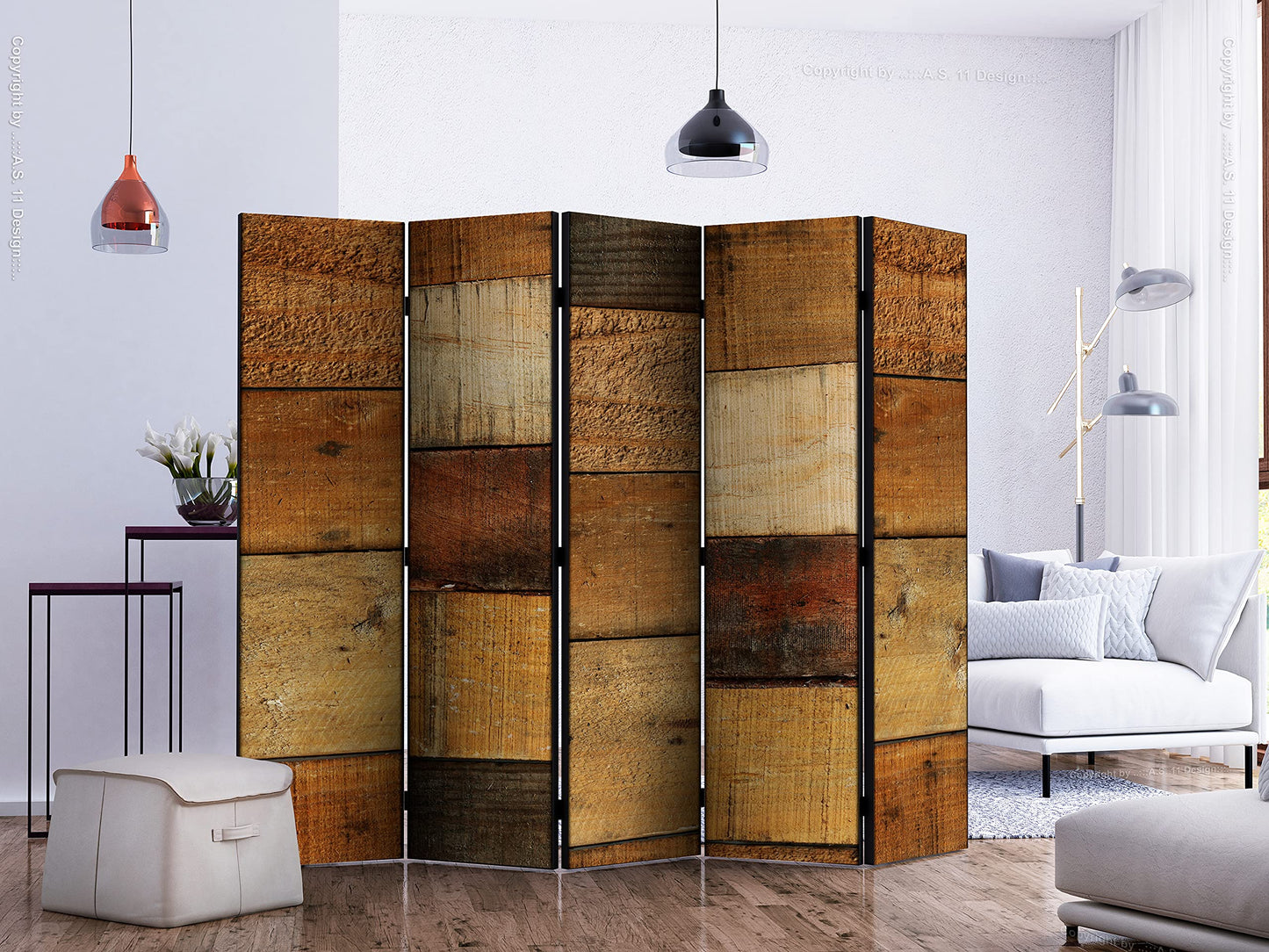 murando Raumteiler Foto Paravent Holz 225x172 cm beidseitig auf Vlies-Leinwand Bedruckt Trennwand Spanische Wand Sichtschutz Raumtrenner Design Holzoptik Wood Bretter f-C-0244-z-c