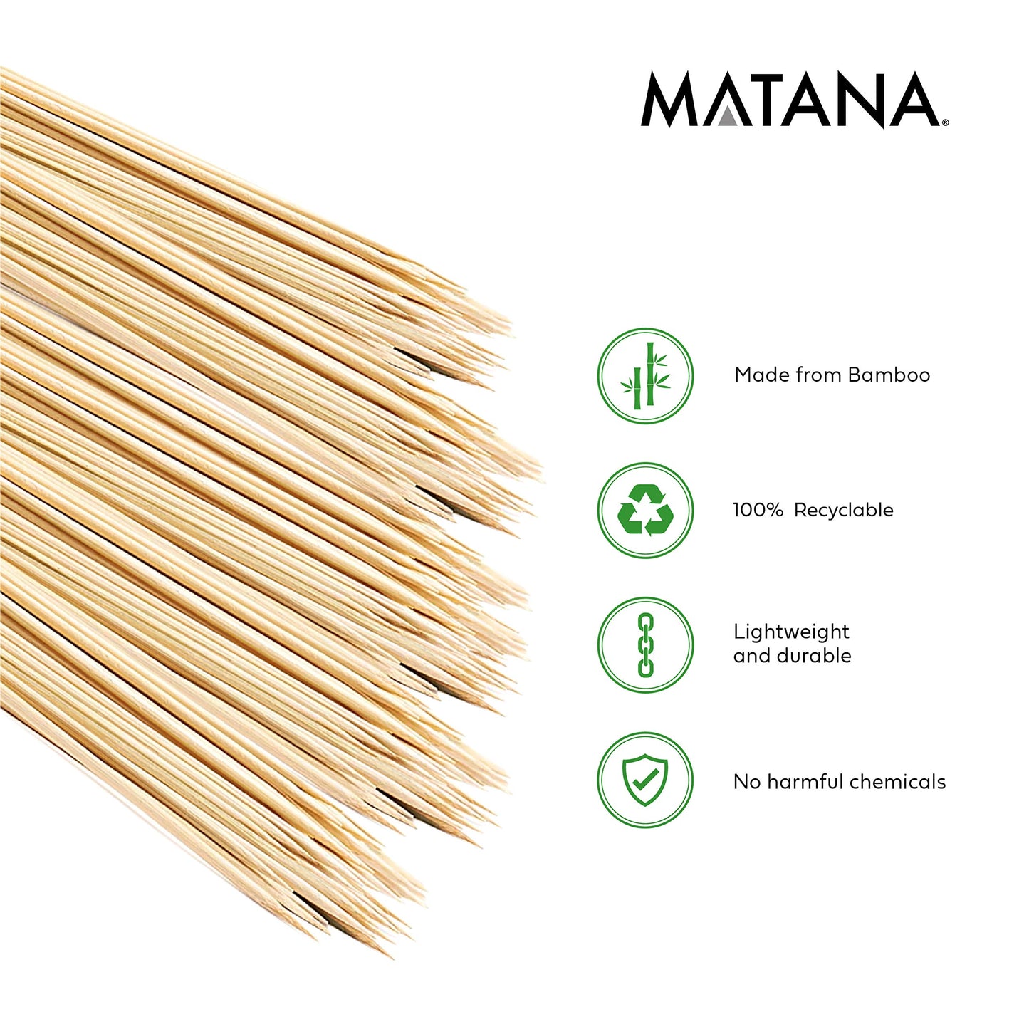 MATANA 100 Stück XXL Holzspieße, Stockbrot Spieße, Marshmallow Spieße, 90cm (0,6cm/6mm Dick) - Lange Grillspieße - Schaschlik, Marshmallows, Lagerfeuer - Stabil & 100% Natürlich