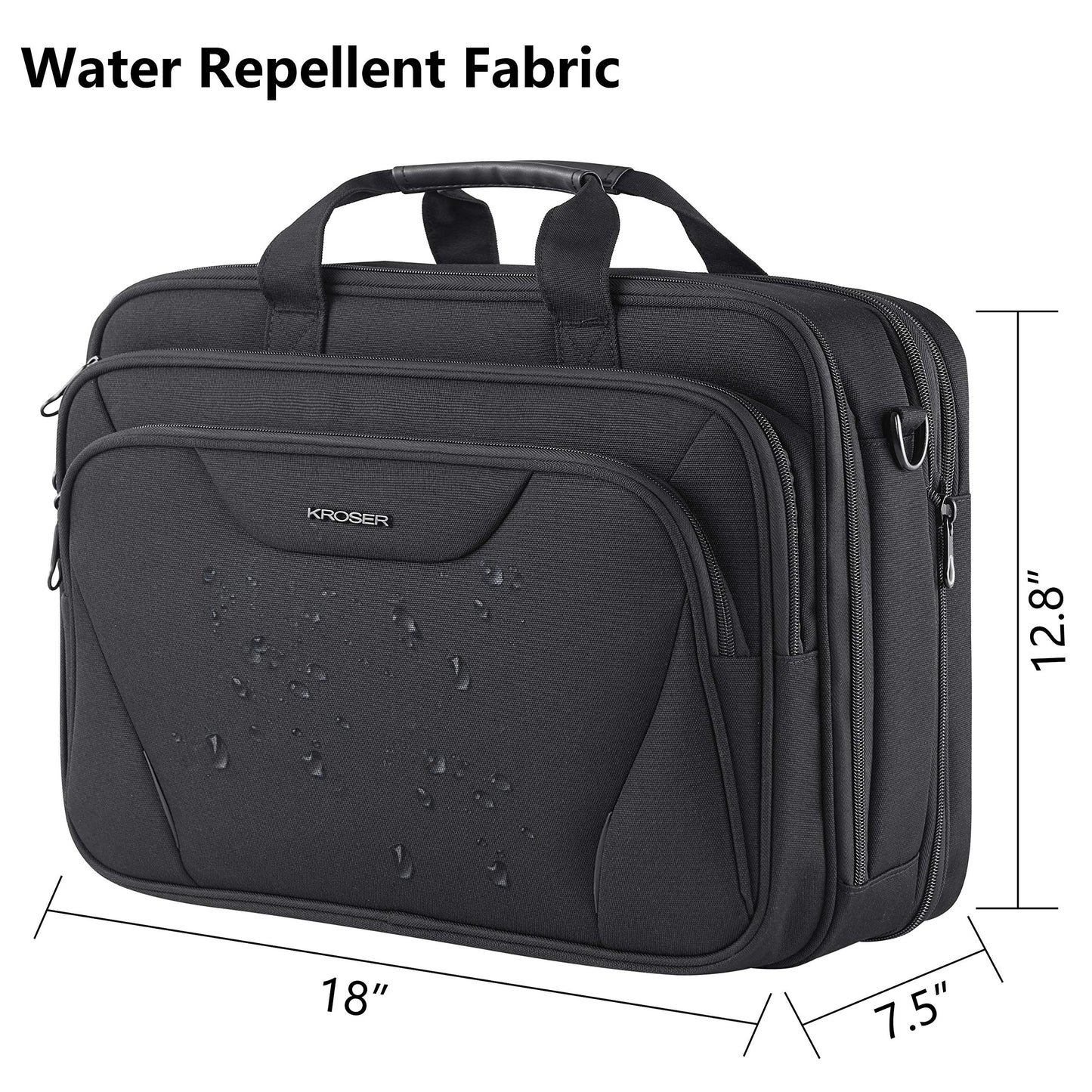 KROSER 18 Zoll Handtasche, Laptoptasche bis 17,3 Zoll, wasserdicht, dehnbar, Dokumententasche mit Schultergurt, für Reisen/Geschäft/Schule/Herren/Damen, Laptop Bag