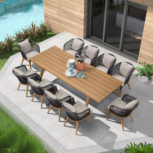 PURPLE LEAF 11-TLG Terrassenmöbel Aluminium Gartenmöbel Gartenlounge aus 10er Gartenstühle Balkonmöbel Set Esstisch und Stühle, Natur