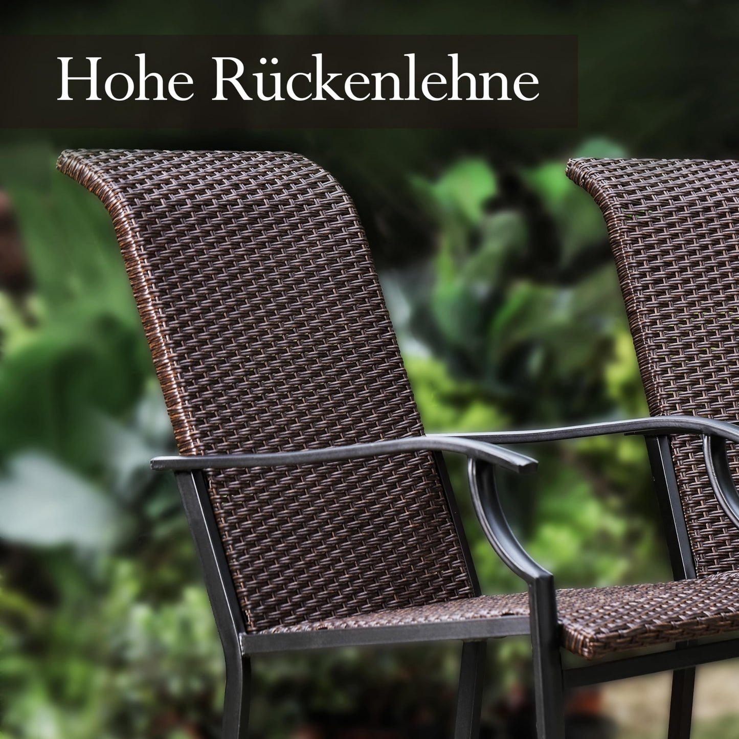 MFSTUDIO Rattan Balkonstuhl 2er Set, Garten Stühle Wetterfest, Schwarzbraunes Rattan, Stahlrahmen, Ergonomischer Hochlehner, Outdoor Sessel für Terrasse, Balkon, Bistro