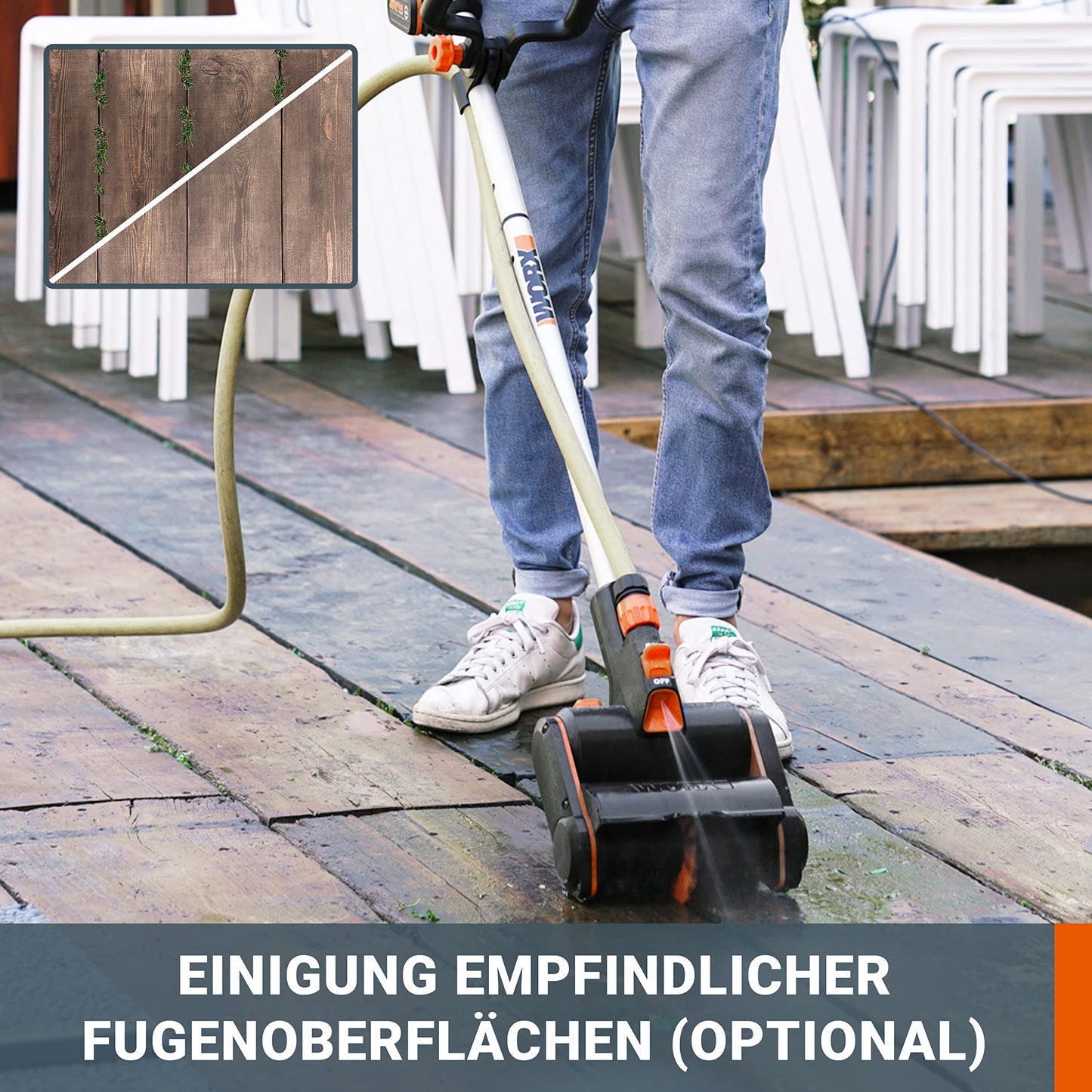 WORX WG441E.9 Akku-Multi-Bürste 20V -multifunktionale Oberflächenbürste für Stein-& Holfzflächenreinigung & Unkrautentfernung -integrierter Wasseranschluss -PowerShare kompatibel-ohne Akku & Ladegerät