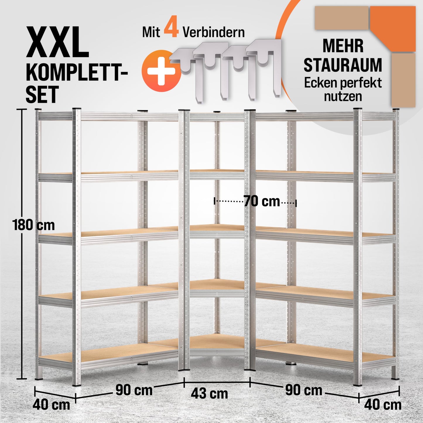 Monzana® 3er Set Schwerlastregal Eckregal 2625 kg 15 MDF-Platten Regal Lagerregal Kellerregal Steckregal Werkstattregal