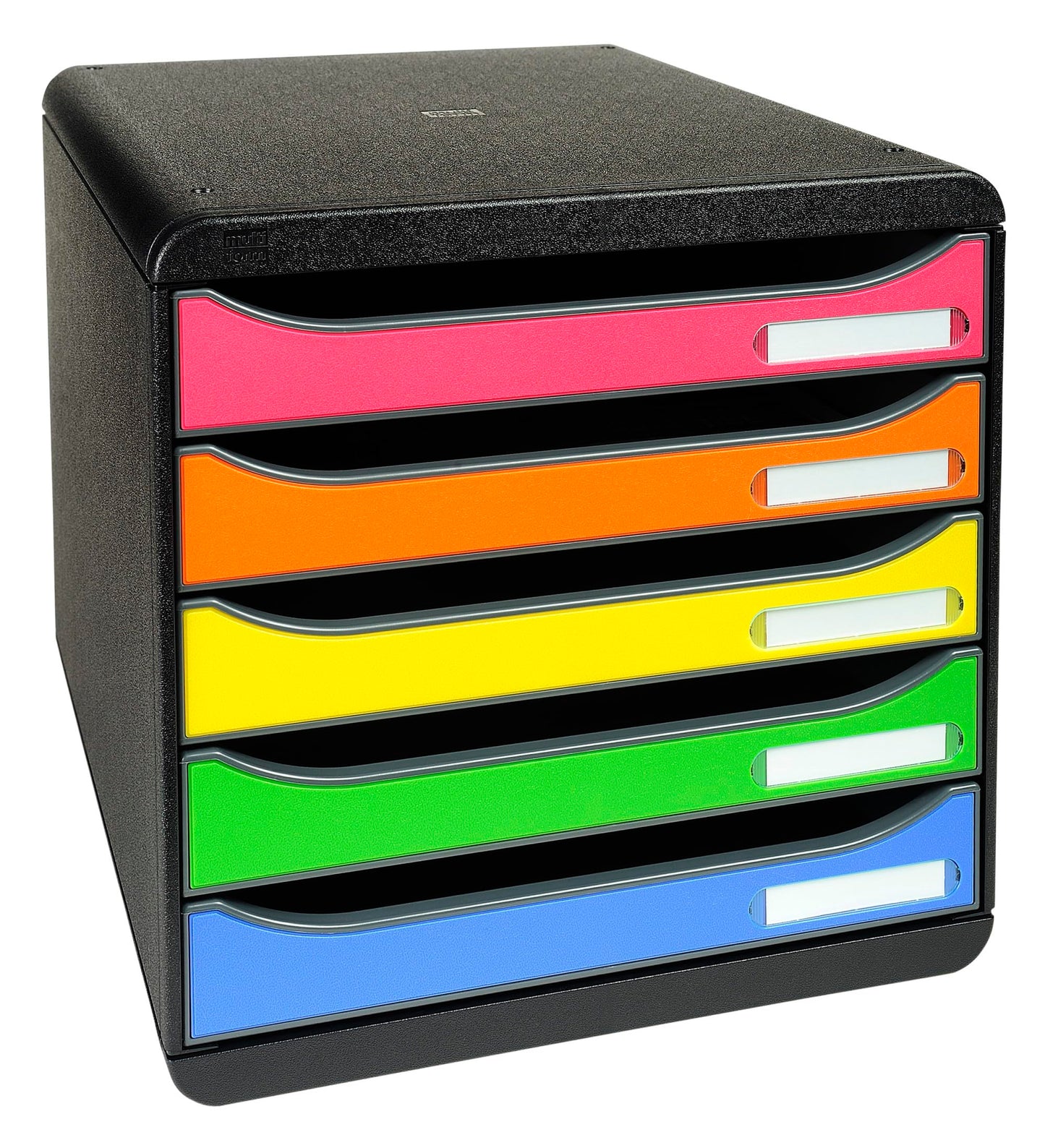 Exacompta 309798D Premium Ablagebox mit 5 Schubladen für DIN A4+ Dokumente. Stapelbare Schubladenbox mit hoher Kapazität für mehr Platz auf dem Schreibtisch Big Box Iderama Schwarz|Bunt