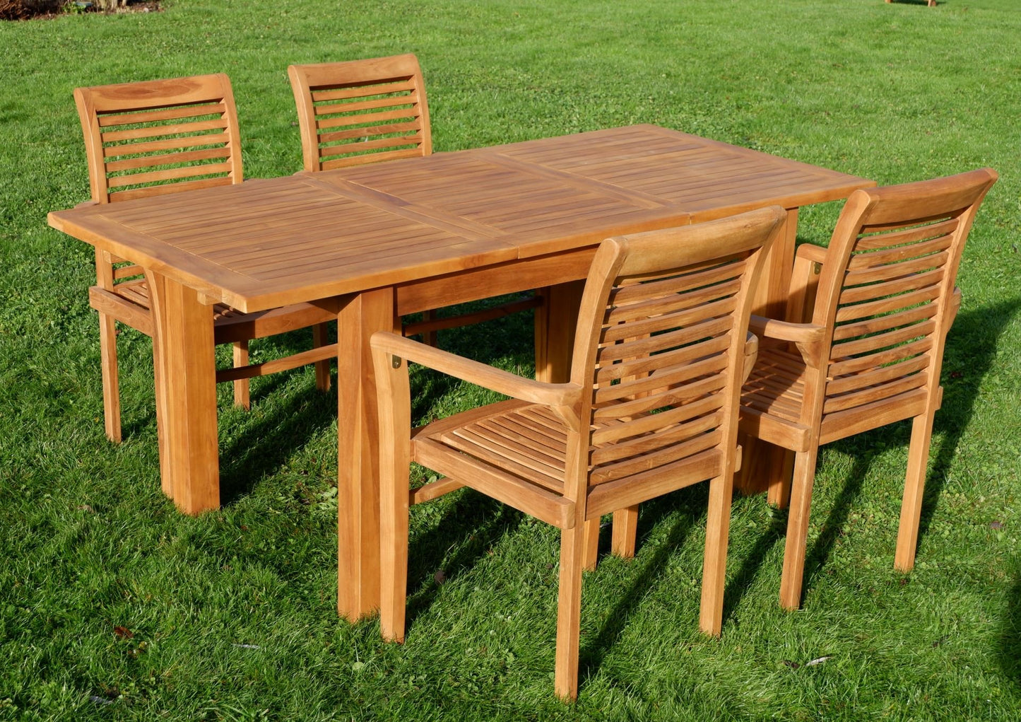 ASS Teak Set: Gartengarnitur Bigfuss Ausziehtisch 130-180 x 80cm mit 4 Alpen Sessel Holz Serie JAV