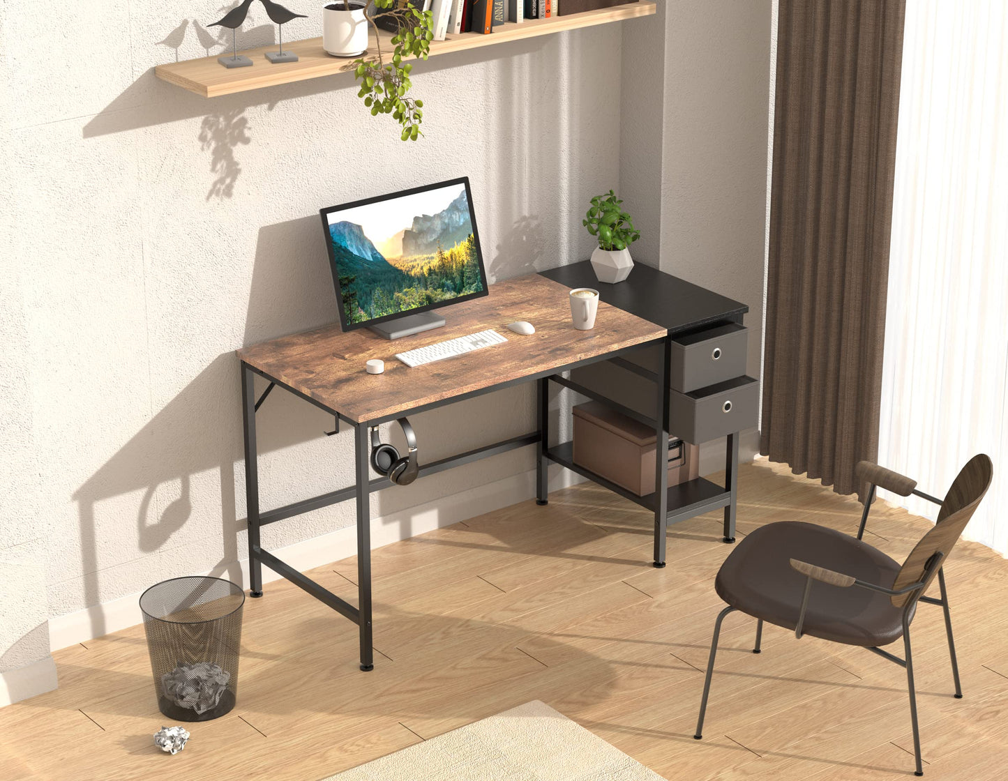HOMIDEC Schreibtisch, Computertisch mit 2 Schubladen, Bürotisch Schreibtisch Holz Officetisch fürs Büro, Wohnzimmer, Home, Office, 120 x 50 x75cm