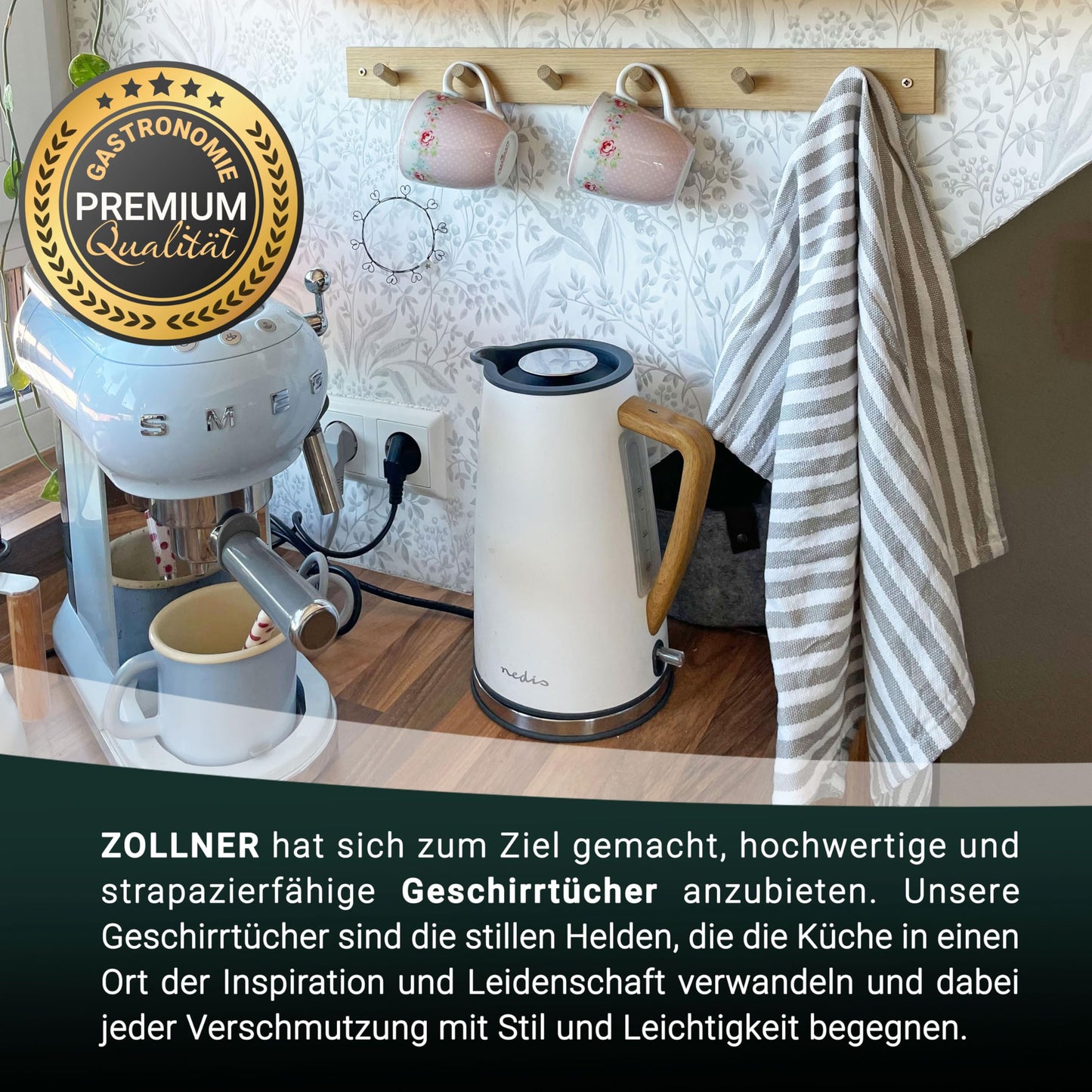 ZOLLNER 5er Set Geschirrtücher Baumwolle in 50x70 cm - saugstarke und langlebige Küchentücher - waschbar bis 60°C – in grau gestreift- Gastronomiequalität - Oeko Tex® Zertifiziert