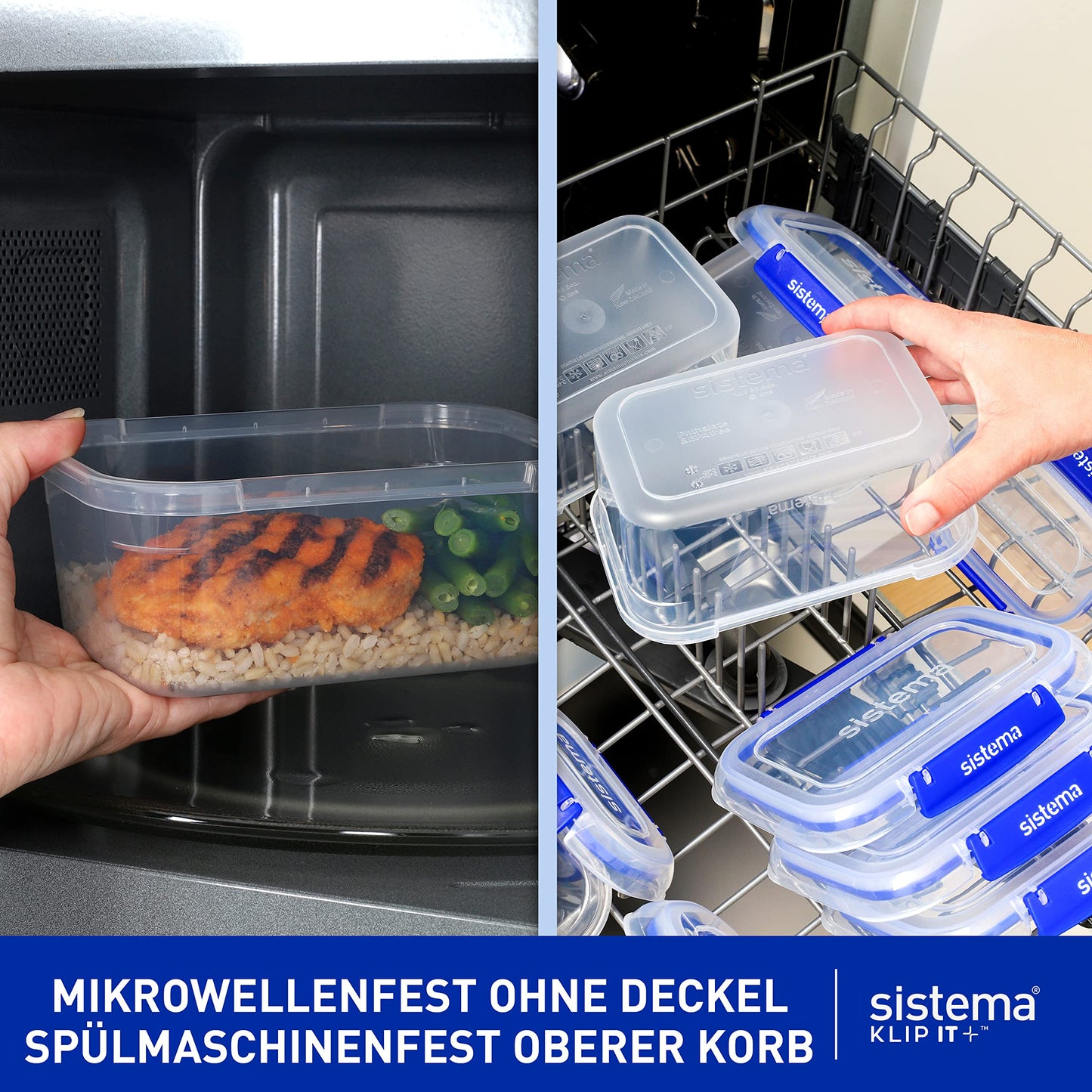 Sistema KLIP IT PLUS Frischhaltedosen Set | 1 l rechteckig | auslaufsichere, stapelbare und luftdichte Vorratsdosen mit Deckel | geeignet für Kühl-/Gefrierschrank | BPA-frei | 3 Stück