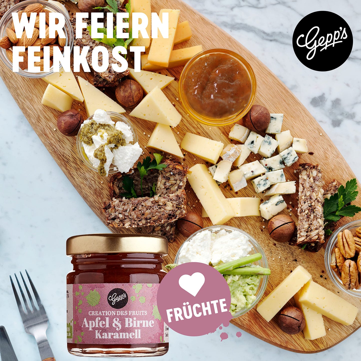 Gepp's Feinkost Frühstück Marmeladen Set I Mini Konfitüren in verschiedenen Geschmacksrichtungen I Geschenkset mit Spezialitäten wie Mango Ingwer Erdbeer & Champagner Fruchtaufstrich