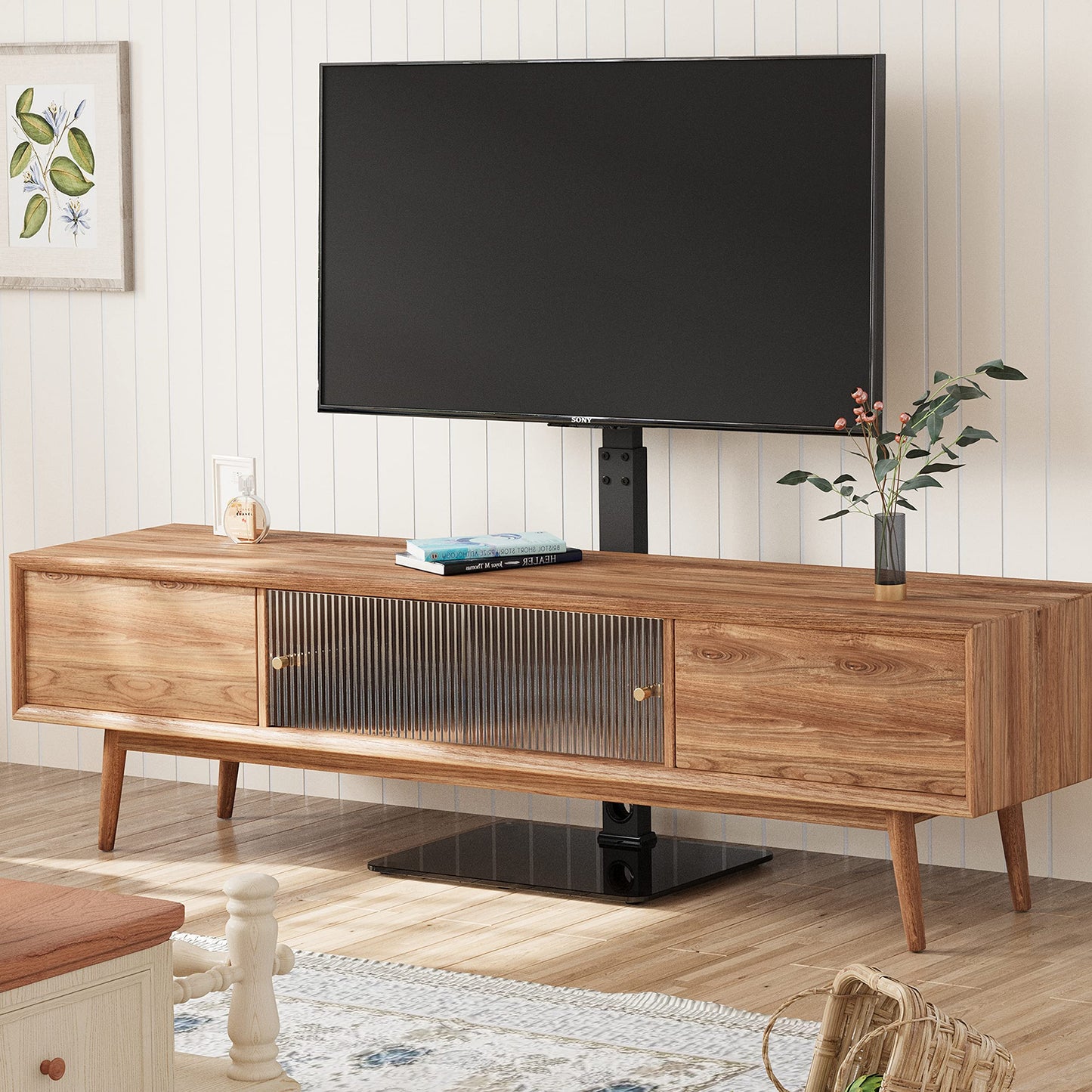 BONTEC TV Ständer Standfuß Fernsehstand für 30-70 Zoll Flach & Curved Fernseher bis zu 40 kg, Schwenkbar & Höhenverstellbar, TV Bodenständer Hoher, Max. VESA 600 x 400 mm