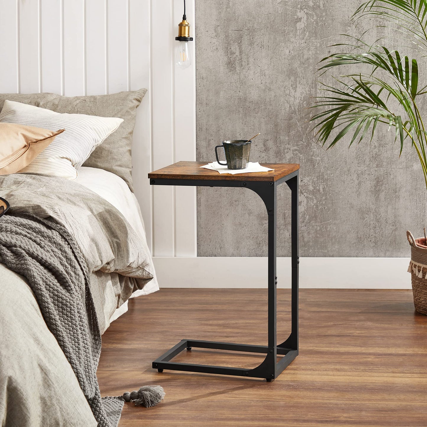 VASAGLE Beistelltisch, Sofa-Spitze, Nachttisch, TV-Platte, für Wohnzimmer, Schlafzimmer, industrieller Stil, Braun/Schwarz LET350B01