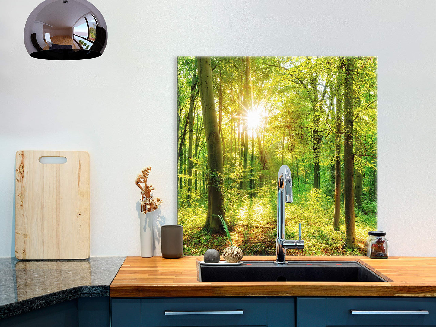 murando Spritzschutz Glas für Küche 60x60 cm Küchenrückwand Küchenspritzschutz Fliesenschutz Glasbild Dekoglas Küchenspiegel Glasrückwand Landschaft Wald Natur - c-B-0499-aq-a