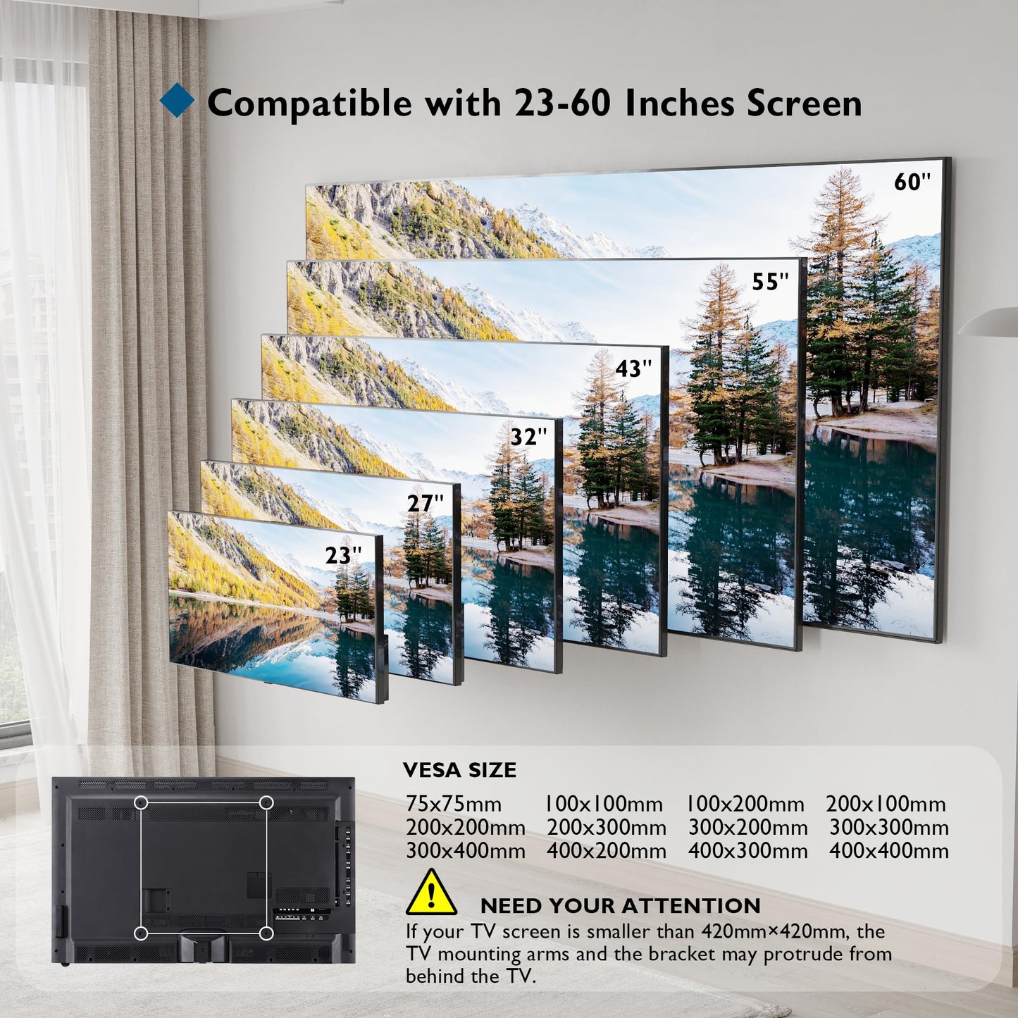 BONTEC TV Wandhalterung, Neigbare TV Halterung Ultraslim Universal für 23-60 Zoll LCD/LED/Plasma Fernseher Flach & Curved, Max. VESA 400x400, bis zu 45kg