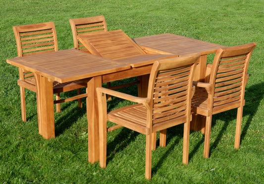 ASS Teak Set: Gartengarnitur Bigfuss Ausziehtisch 130-180 x 80cm mit 4 Alpen Sessel Holz Serie JAV