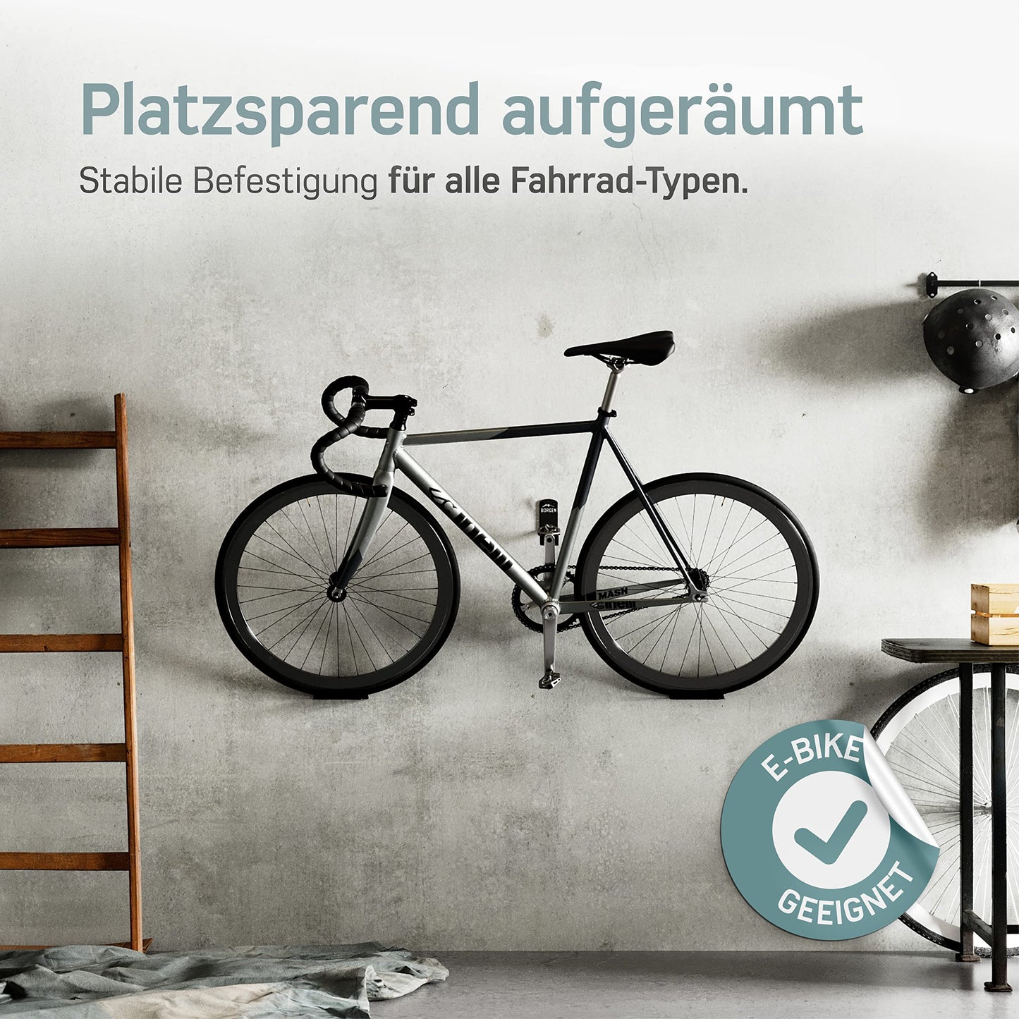 Borgen Fahrrad Wandhalterung mit 30 kg Tragkraft - Pedal Fahrradhalterung Wand für E-Bike, MTB und Rennrad