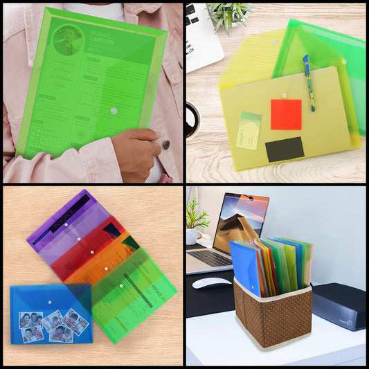 Belle Vous 24 Stk Dokumentenmappe A4 aus Durchsichtigem Kunststoff – Sammelmappe A4 in Verschiedenen Farben mit Druckknopfverschluss – Postmappe & Dokumententasche für Zuhause, Büro & Schule