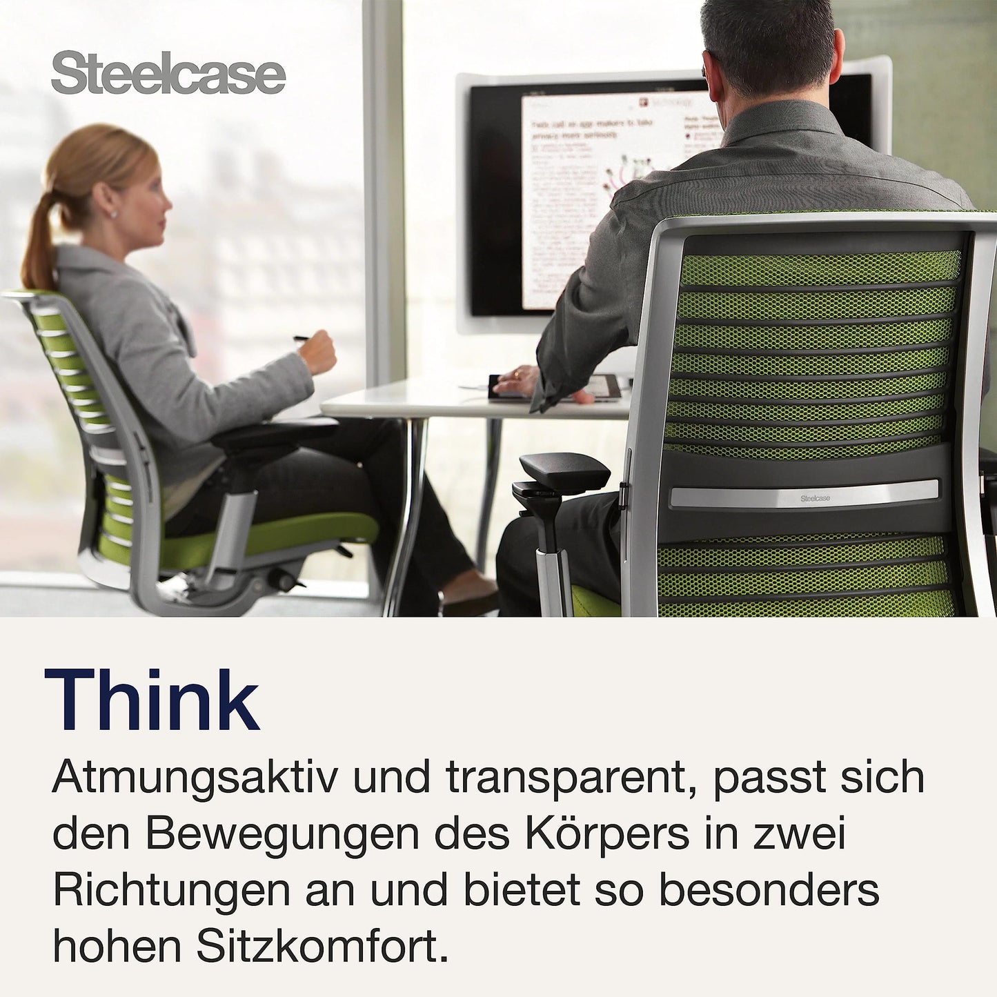 Steelcase Think Ergonomischer Bürostuhl mit LiveBack Lumbalstütze, 4D-Armlehnen, nachhaltigem Design Onyx