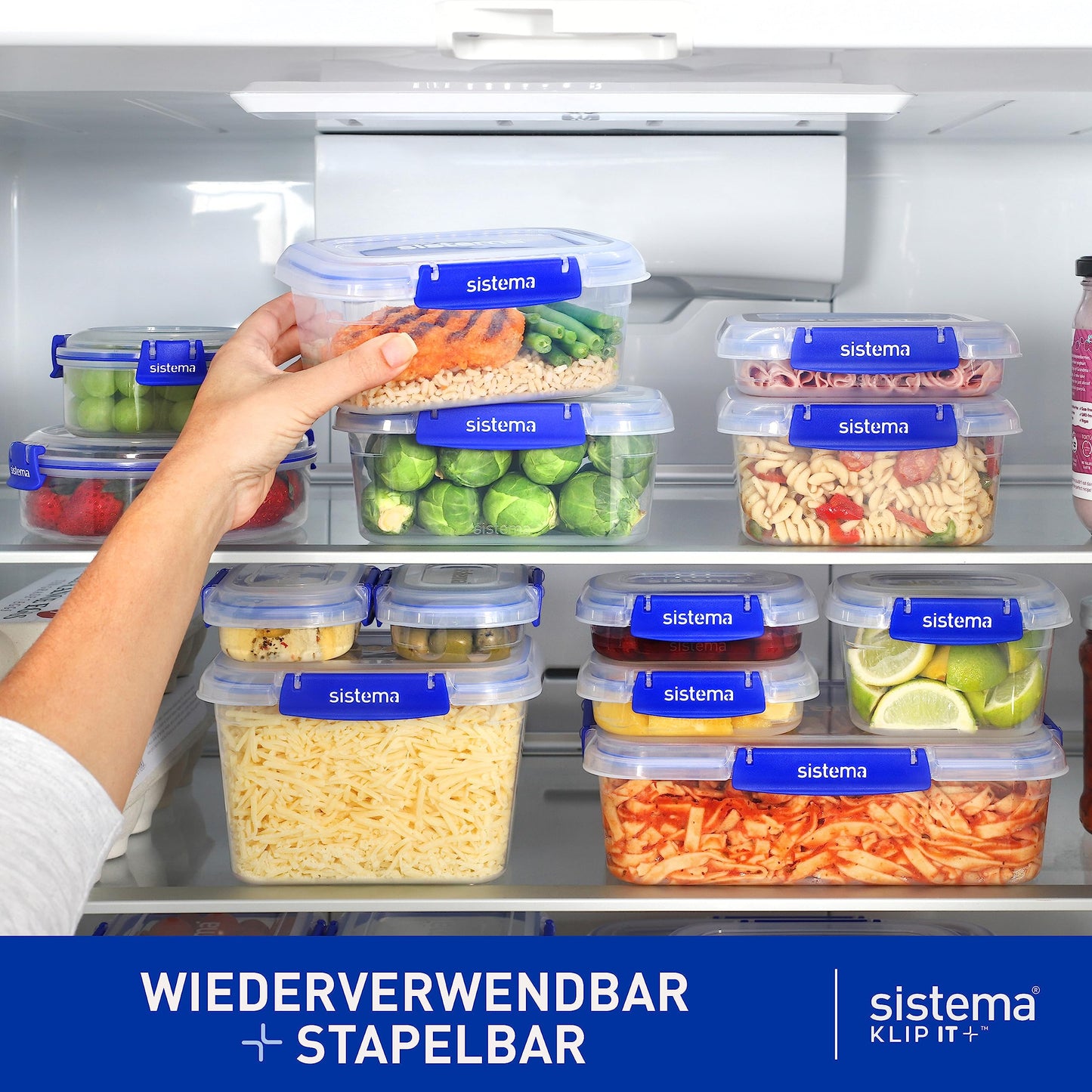 Sistema KLIP IT PLUS Frischhaltedosen Set | 6-teiliges luftdichtes Vorratsdosen Set (2 x 400 ml, 3 x 1 l, 1 x 2,2 l) | auslaufsichere Versiegelung | einfach zu verschließende Clips | BPA-frei