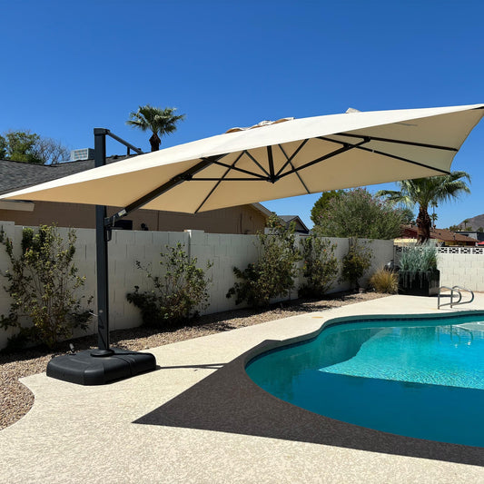 PURPLE LEAF Sonnenschirm Ampelschirm 400 x 400 cm Drehbar Neigbar Marktschirm Groß 360°Rotation, Gartehschirm mit Kurbel, XXL Sonnenschutz UV50+, Beige