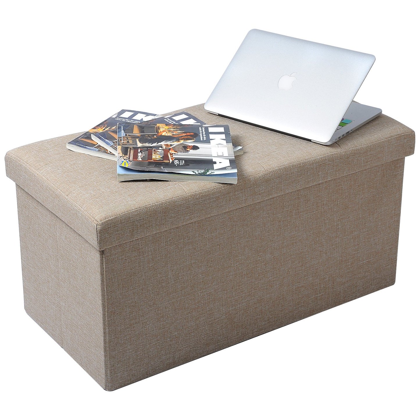 WOLTU Sitzhocker mit Stauraum Sitzbank Faltbar Truhen Aufbewahrungsbox, Deckel Abnehmbar, Gepolsterte Sitzfläche aus Leinen, 76x37,5x38 cm, Beige