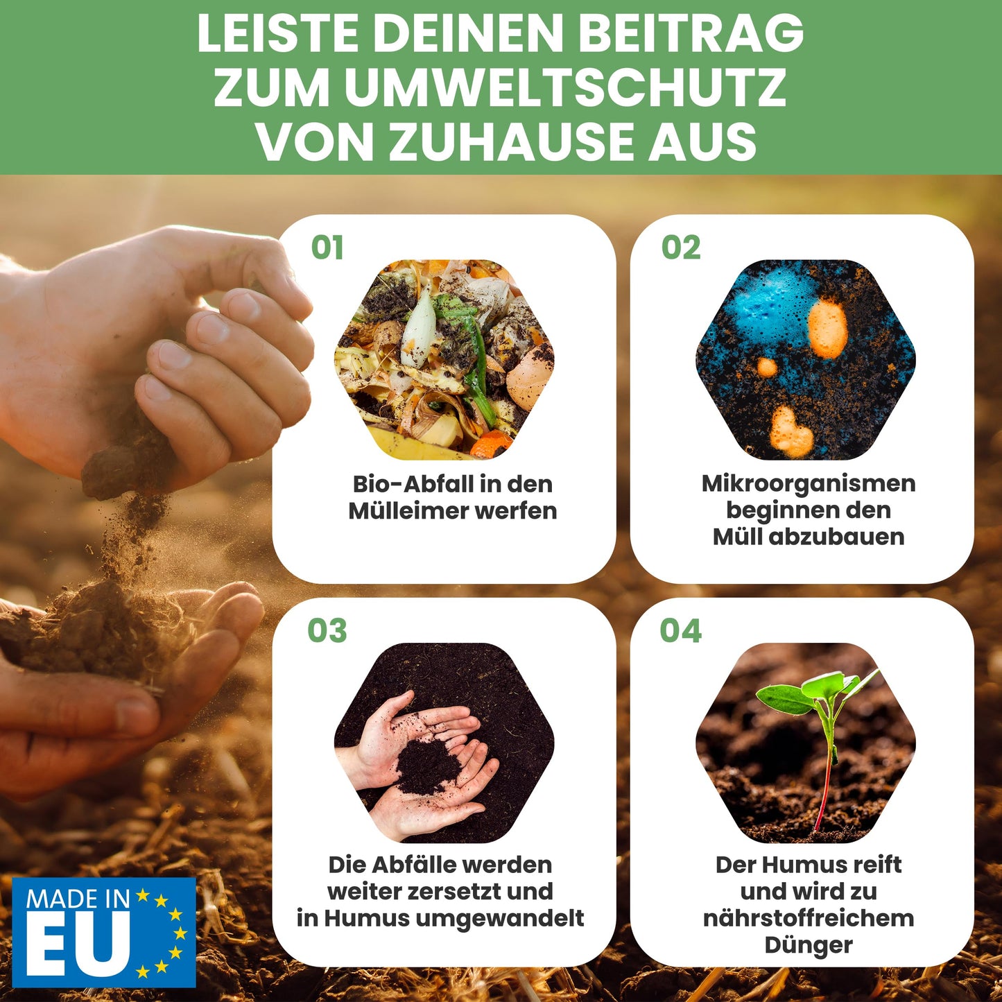 Fabigreen Biomülleimer Küche 3L inkl. Schwammtuch (2er Set) - Made in EU - Komposteimer Küche für Biomüll Behälter - geruchsdichter Bio Mülleimer klein mit Deckel Bio Eimer (Grün (3L))