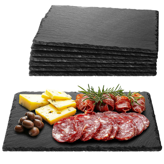 Navaris Schiefer Teller Platzset 8-teilig inkl. Kreide - 30x20cm Schieferplatten 8x Servierplatte - Servierteller Schieferplatte Sushi Geschirr eckig