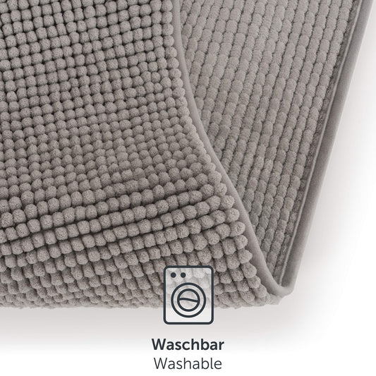 Blumtal Badematte 70x120 cm Chenille - Oeko-TEX zertifizierter Badteppich - Badematten & Badteppiche - Duschvorleger - Badvorleger rutschfest waschbar - Badezimmerteppich groß - Badematte Grau