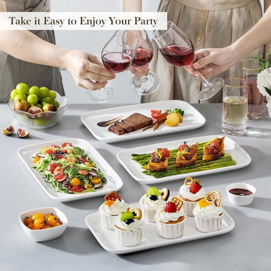 MALACASA Servierplatte Porzellan, Serviertablett 4-teiliges Set, Rechteckig Servierplatte Groß für Buffets, Sushi, Kuchen, Vorspeisen zu Hause/im Restaurant, 30 x 18 cm Weiß (Weiß, 4-teiliges)