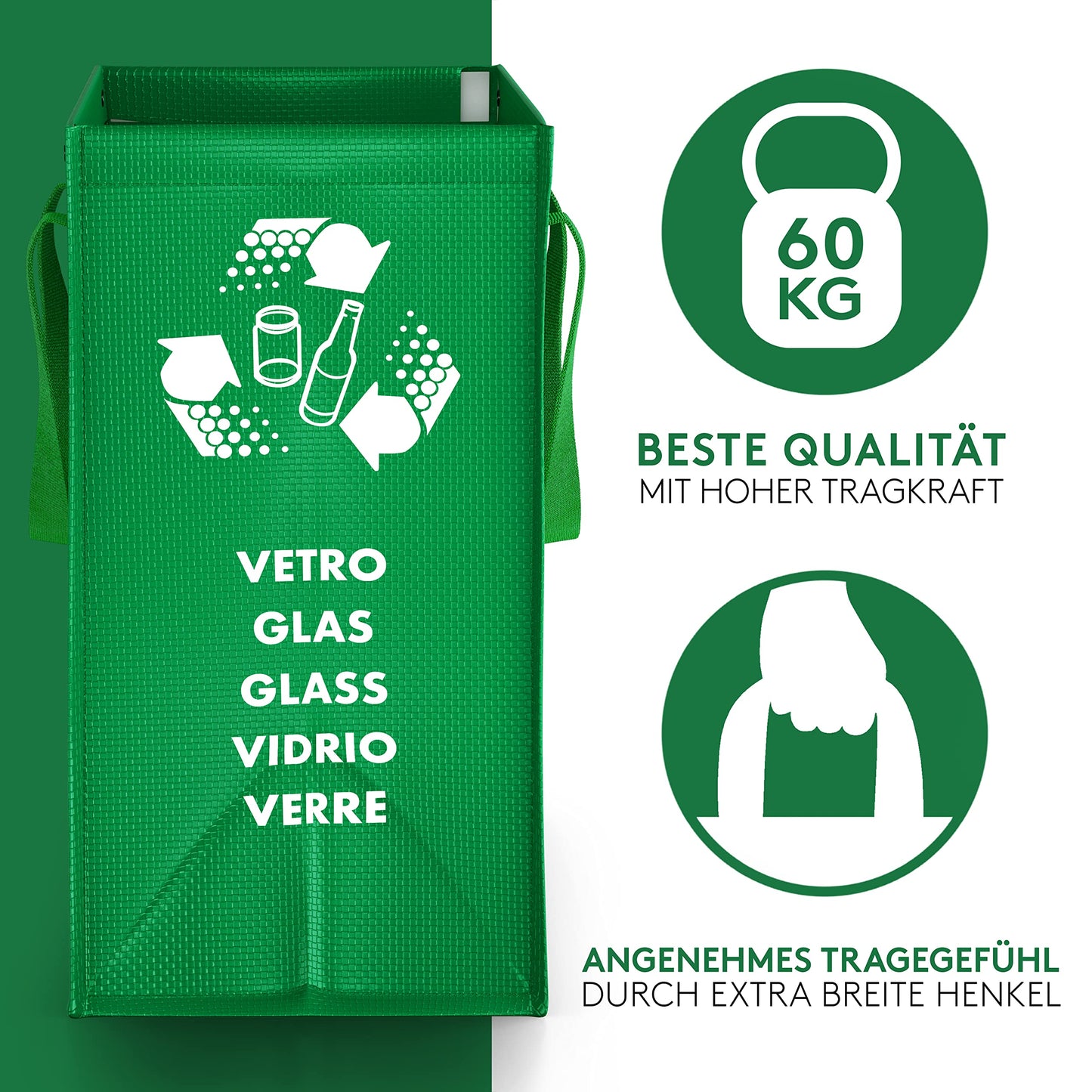 PTMS® Mülleimer 3 Fächer - Mülltrennsystem für Papier, Glas und Plastik - Umweltfreundliche Recycling Organizer Taschen aus sehr resistenten und wiederverwendbaren Materialien - Einfache Entleerung