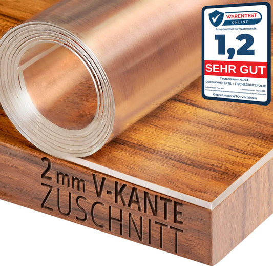 Transparente Folie 2mm abgeschrägte V Kante, glasklar und Hochglanz Schutzfolie Tischschutz Tischdecke Größe wählbar Eckig 90 x 160 cm Schutztischdecke
