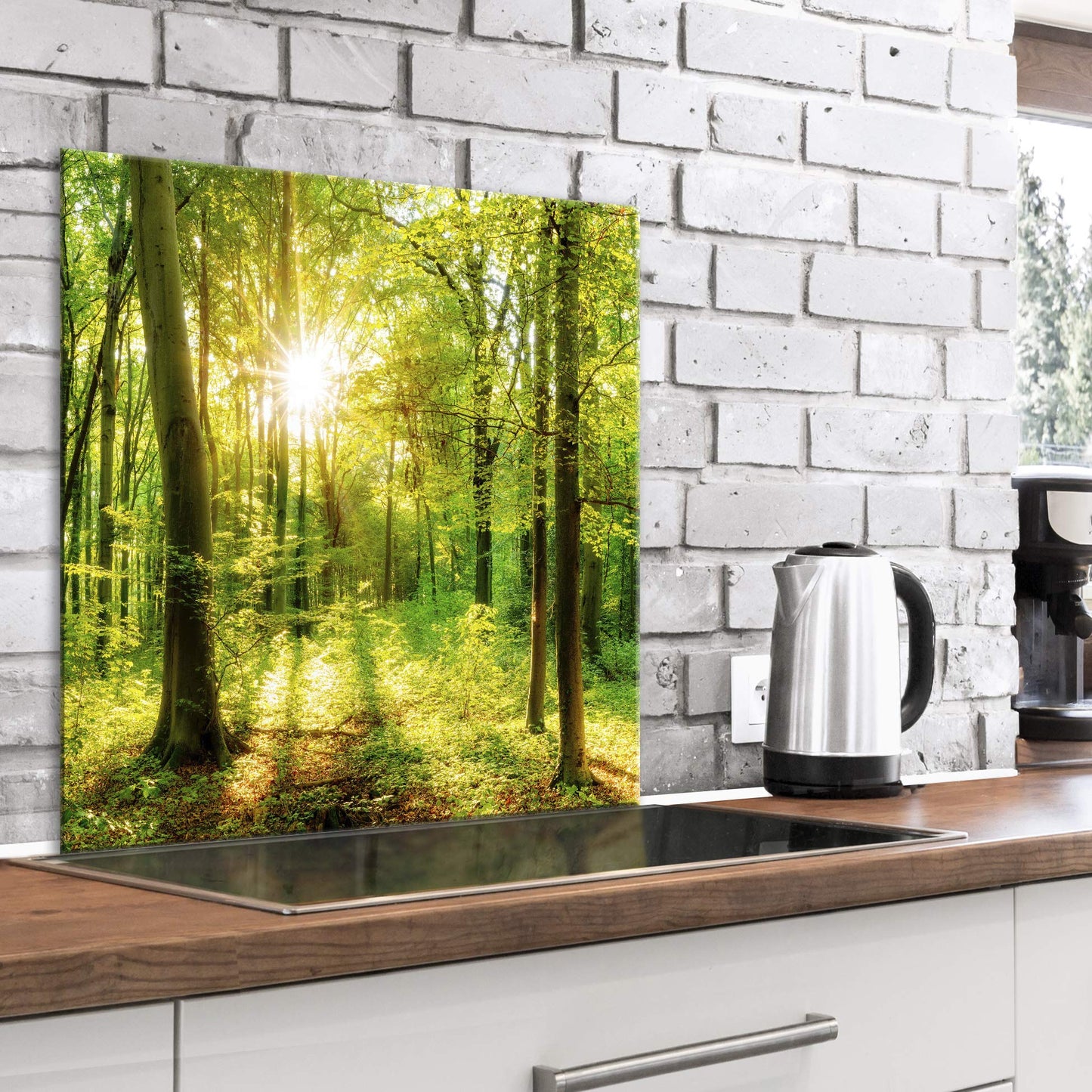 murando Spritzschutz Glas für Küche 60x60 cm Küchenrückwand Küchenspritzschutz Fliesenschutz Glasbild Dekoglas Küchenspiegel Glasrückwand Landschaft Wald Natur - c-B-0499-aq-a