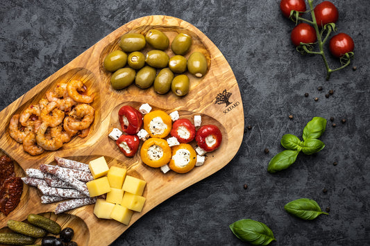 SOLTAKO La Rustica - Große rustikale Snackschale aus Olivenholz Dipschale Tapasteller Schale Holz Olivenholz Holzschale Salatschüssel Brotschale für Tapas