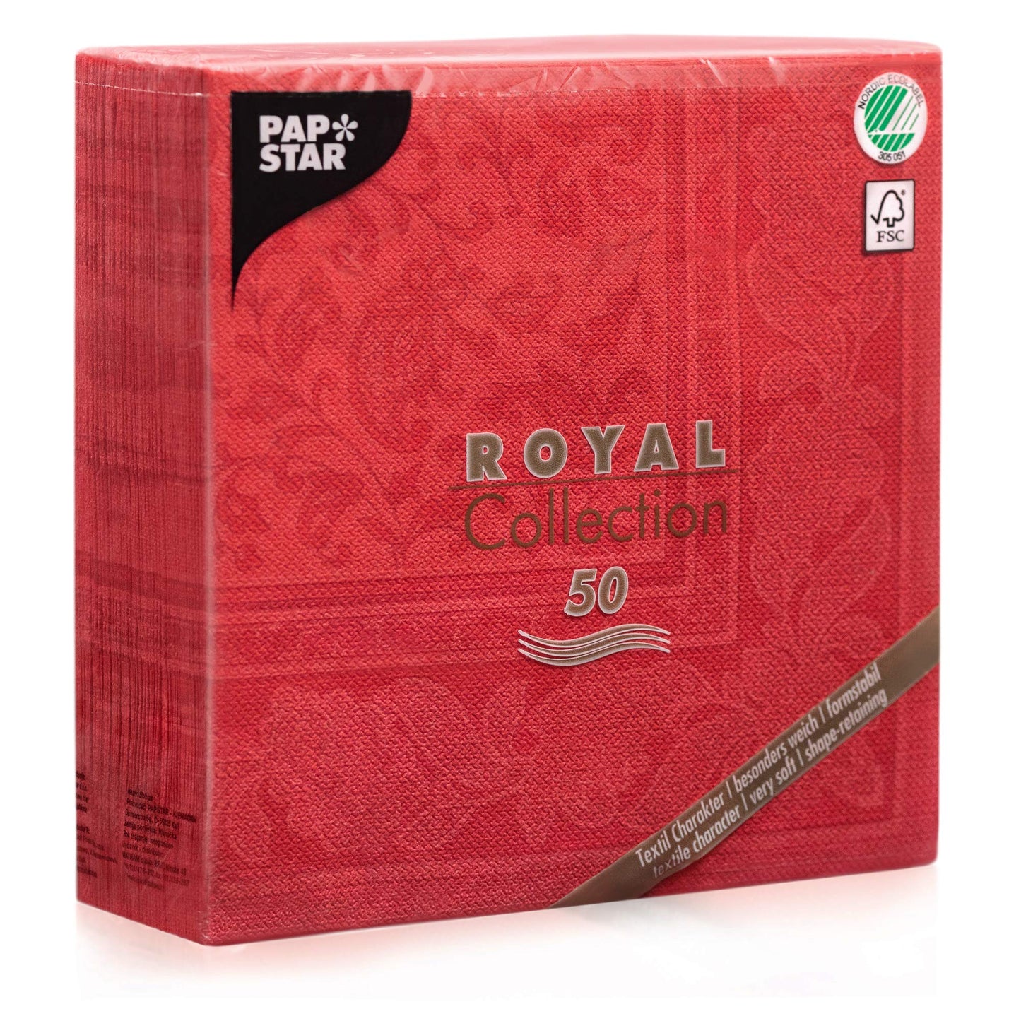 Papstar Servietten / Tissueservietten rot "Royal Collection", "Ornaments" (50 Stück) 40 x 40 cm, 1/4-Falz, für Gastronomie, Haushalt oder Feste, FSC-zertifiziert, Stoffoptik, #11667