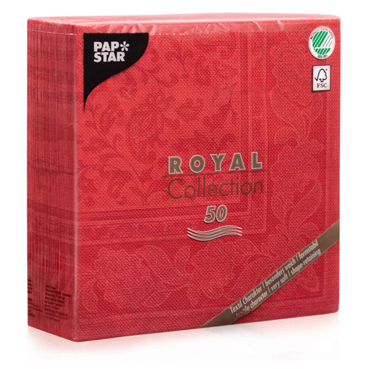 Papstar Servietten / Tissueservietten rot "Royal Collection", "Ornaments" (50 Stück) 40 x 40 cm, 1/4-Falz, für Gastronomie, Haushalt oder Feste, FSC-zertifiziert, Stoffoptik, #11667